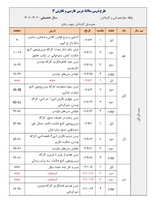 طرح درس سالانه فارسی و نگارش (3)